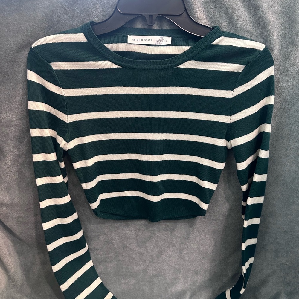 Altar'd State Green and White Striped Crop Top